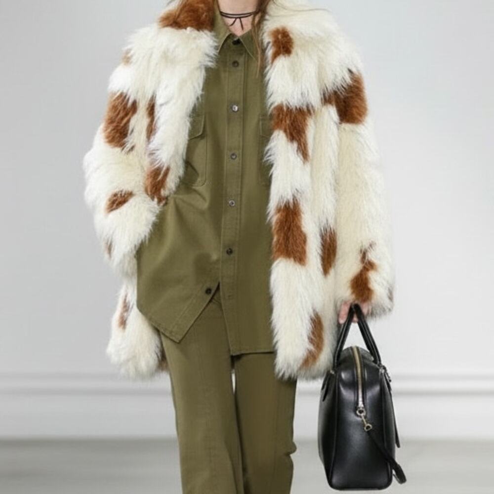 Zadig & Voltaire Women's Faux Fur Coat Long Sleeve White/Brown Size XSmall NWT - Picture 3 of 13